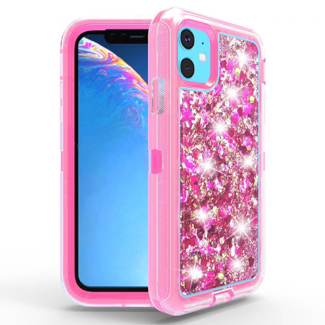 IPHONE 11 Pro Max (6.5in) Star Dust Clear Liquid Armor Defender Case (Hot Pink)
